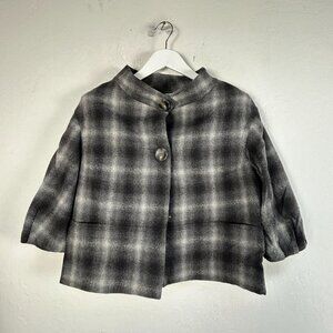 Vince Womens Gray Plaid Wool Cropped Blazer Jacket Large Lined Button Front